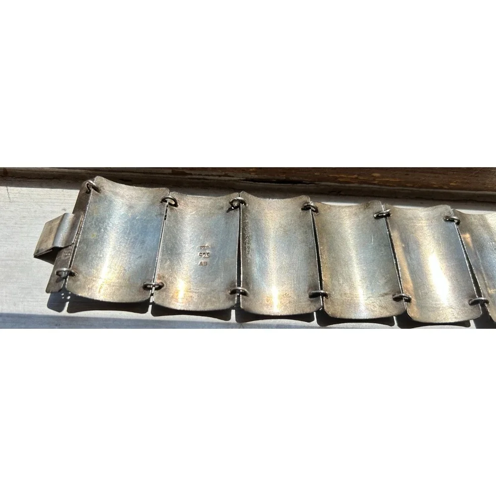 Vintage Peruvian Sterling Silver Panel Storyteller Bracelet 925 Signed AS 69g